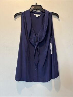 Pendleton Navy Sleeveless Tie-Neck Blouse